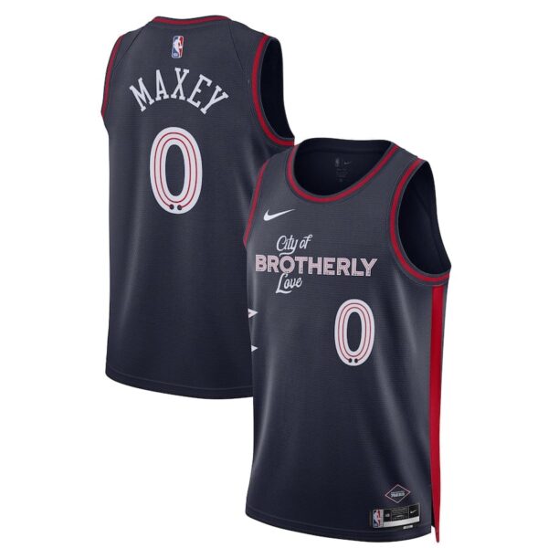 Men's  City Edition Philadelphia 76ers Tyrese Maxey #0 Navy 2023-2024 seasonJersey