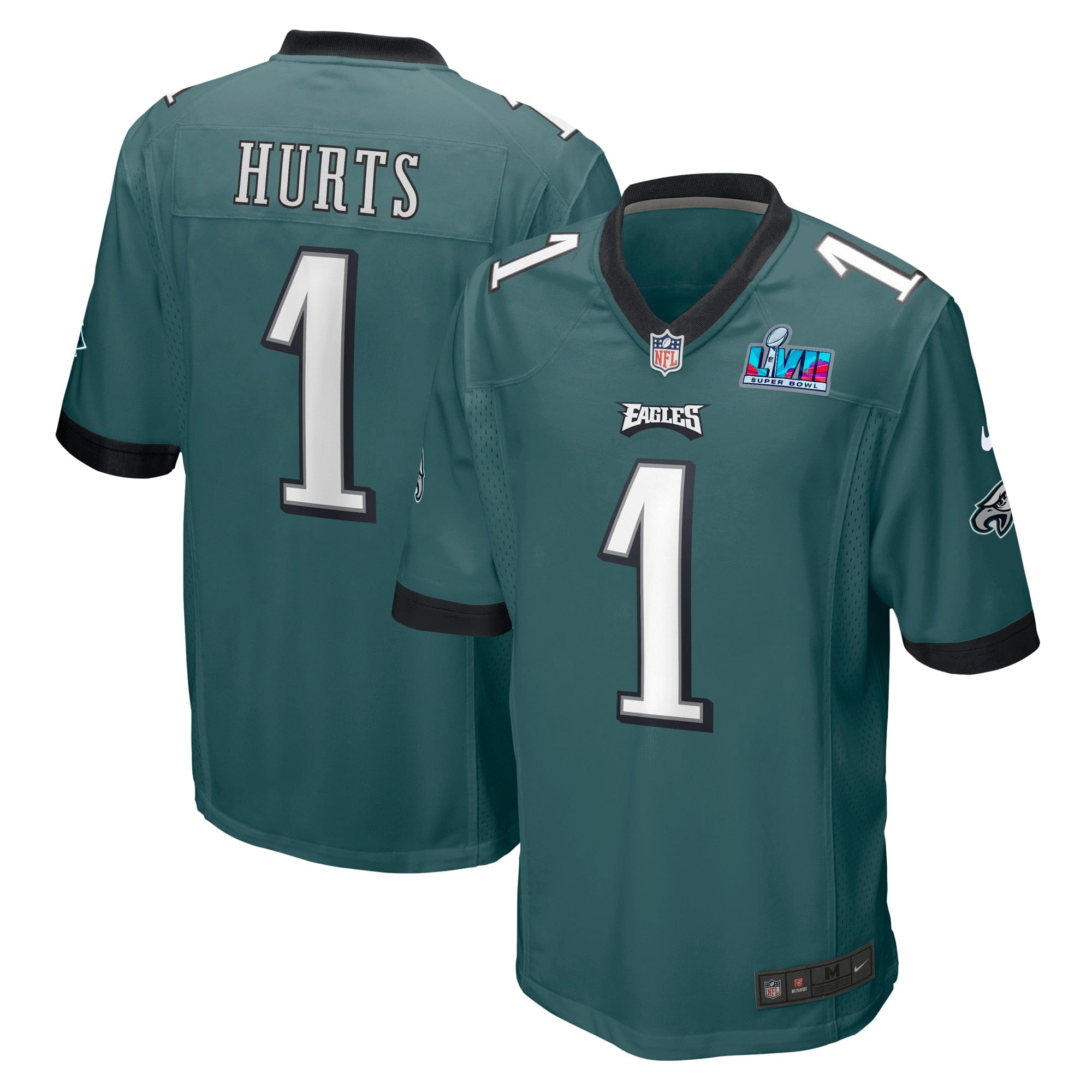 Jalen Hurts Philadelphia Eagles Super Bowl LVII Patch Game Jersey - Midnight Green - Image 2