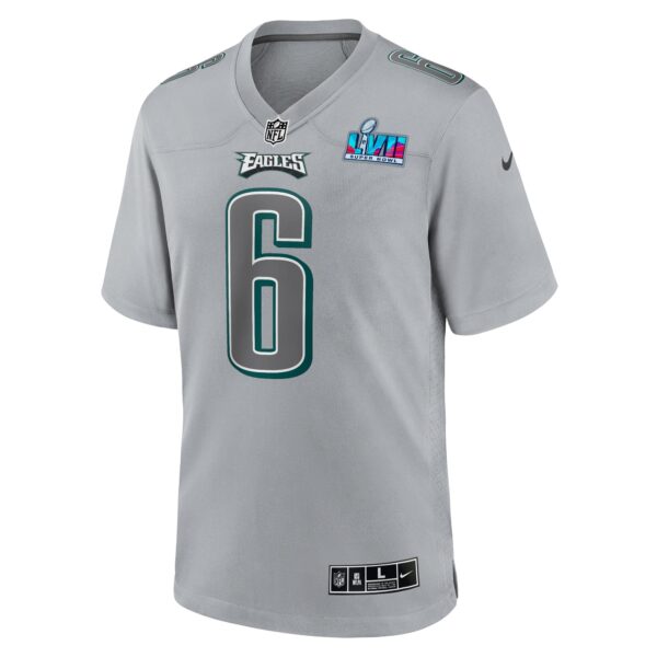 DeVonta Smith Philadelphia Eagles  Super Bowl LVII Patch Atmosphere Fashion Game Jersey - Gray - Image 3