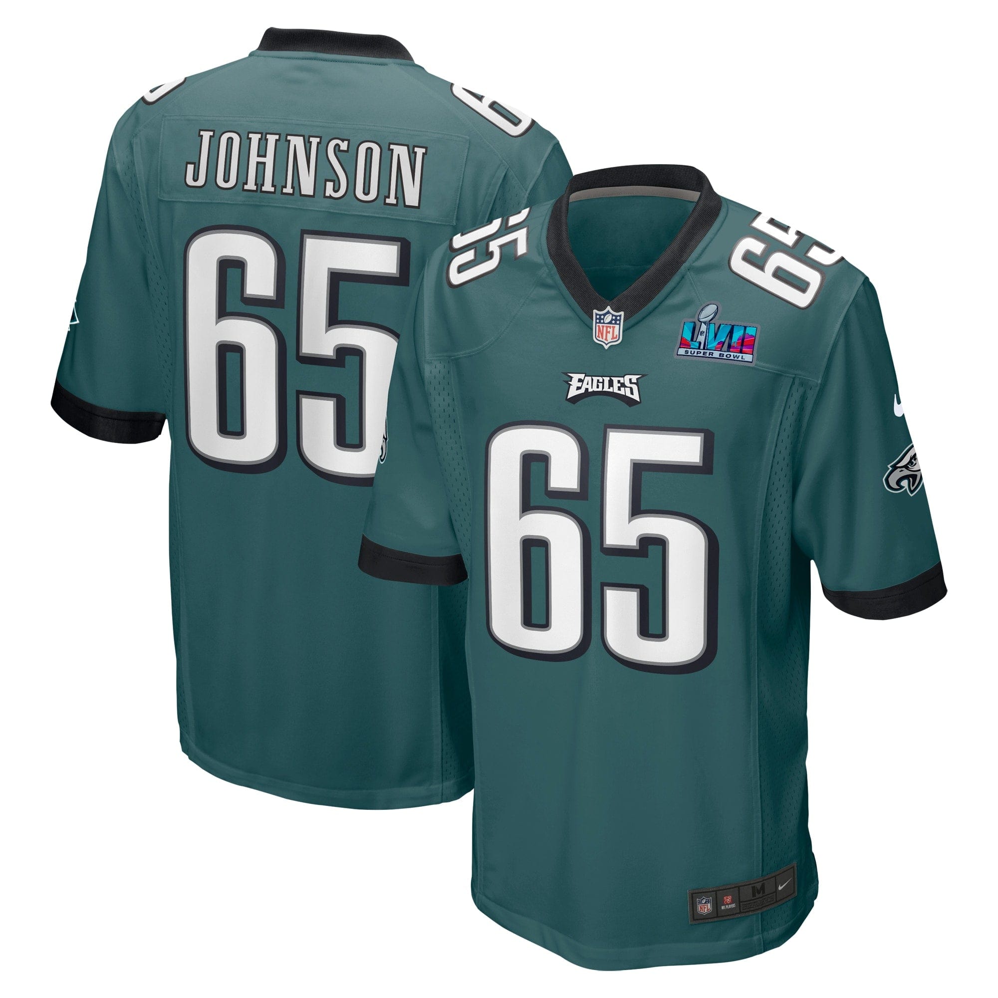 Lane Johnson Philadelphia Eagles Nike Super Bowl LVII Patch Game Jersey - Midnight Green - Image 2